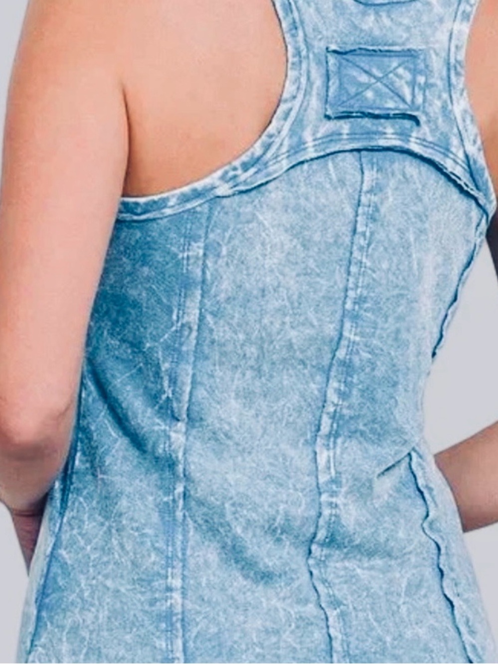 Zenana Outfitters Light Blue Mineral Wash V-Neck Tank - Picture 2 of 4